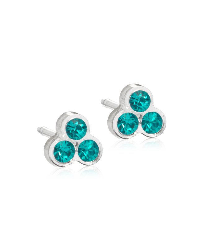 Oorbellen Blomdahl medical plastic klavertje blue zircon (incl. achterkantjes) - Staartjes en Strikjes