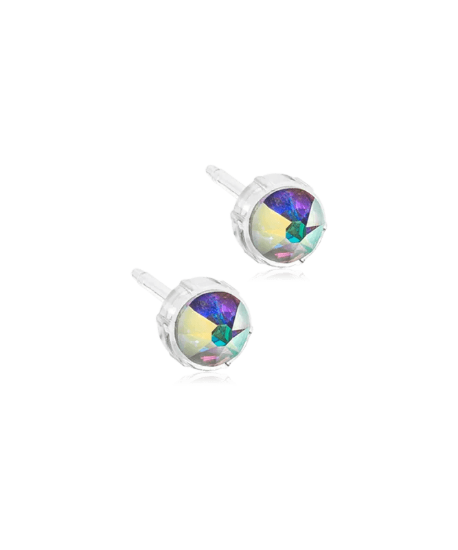 Oorbellen Blomdahl medical plastic knopje rainbow 6 mm. (incl. achterkantjes)