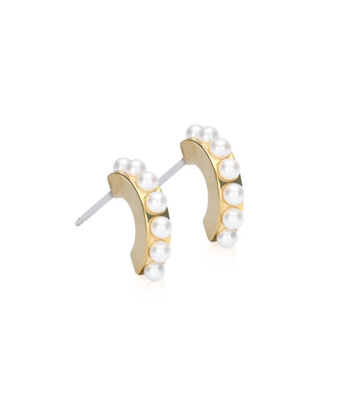 Oorbellen Blomdahl titanium boogje goudkleurig met crystal pearls 10 mm. (incl. achterkantjes)