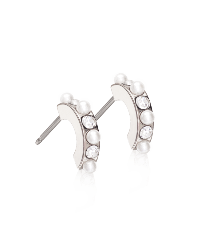 Oorbellen Blomdahl titanium boogje met pareltjes en kristallen – 10 mm - Staartjes en Strikjes