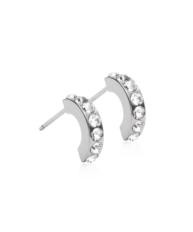 Oorbellen Blomdahl titanium boogje zilverkleurig 10 mm met crystalletjes (incl. achterkantjes)