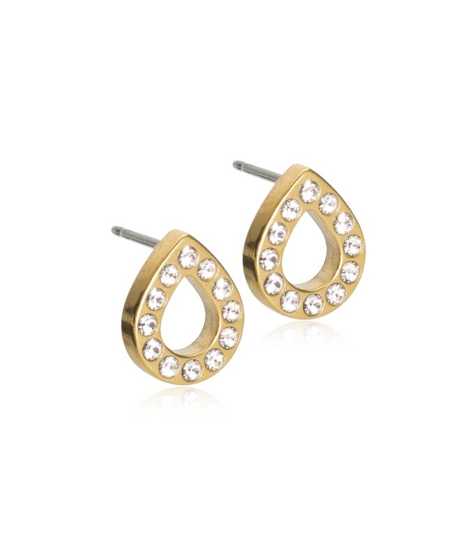 Oorbellen Blomdahl titanium drop crystal 10 mm. goudkleurig (incl. achterkantjes) - Staartjes en Strikjes