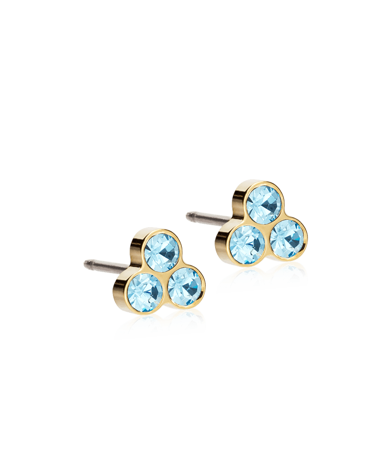 Oorbellen Blomdahl titanium goudkleurig aqua klavertje - 6 mm.