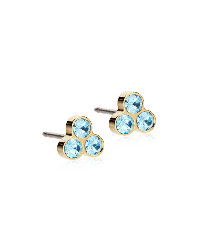 Oorbellen Blomdahl titanium goudkleurig aqua klavertje - 6 mm.
