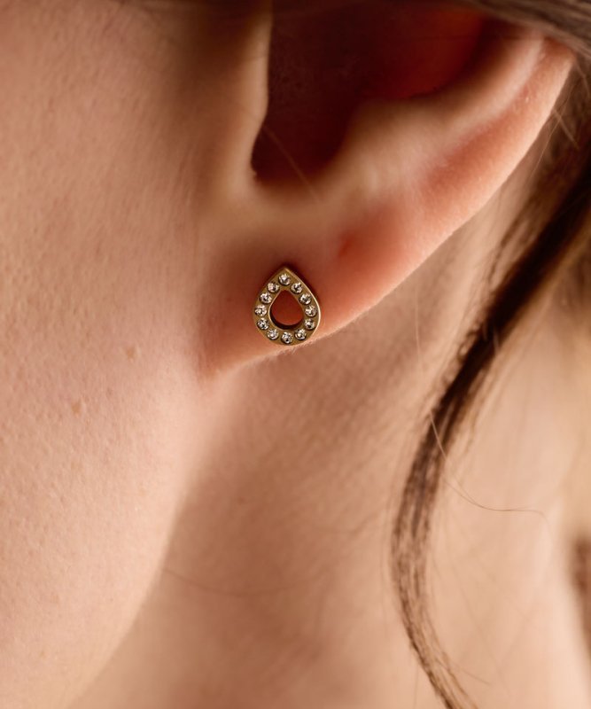 Oorbellen Blomdahl titanium goudkleurig druppelvormig met kristalletjes – 8 mm
