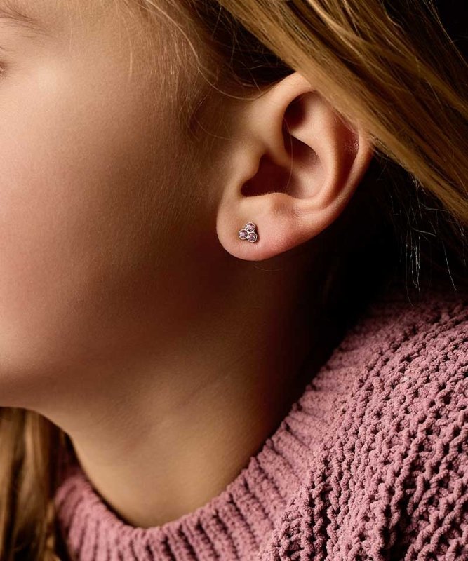 Oorbellen Blomdahl titanium goudkleurig roze klavertje - 6 mm.