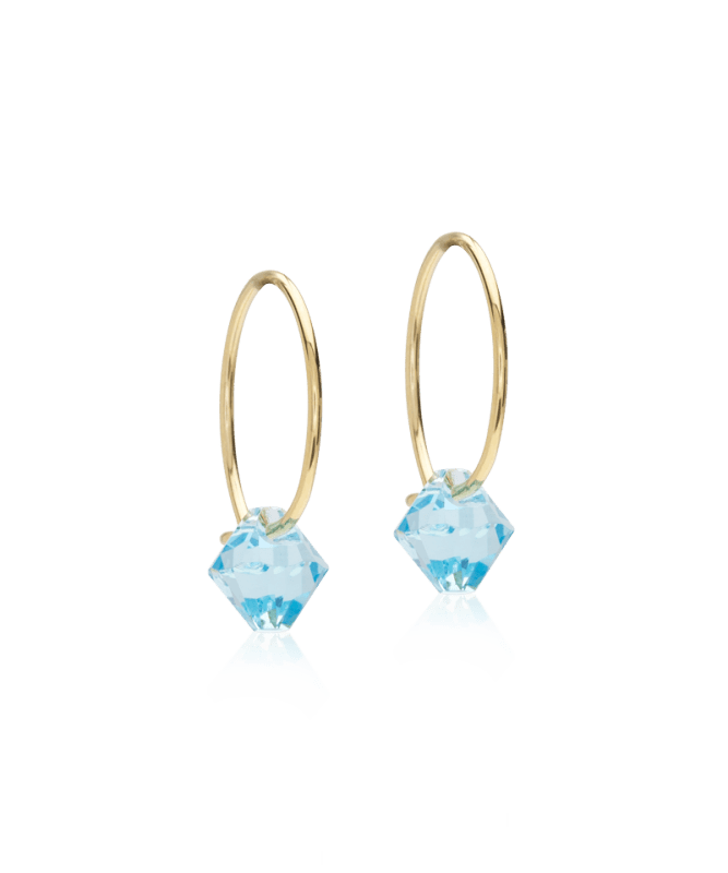 Oorbellen Blomdahl titanium goudkleurige oorringen 14 mm. bicone aquablauw