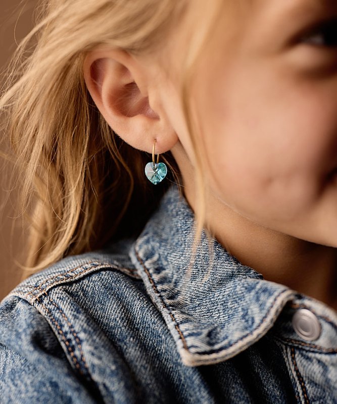 Oorbellen Blomdahl titanium goudkleurige oorringen – 14 mm kristallen hartje aqua marine