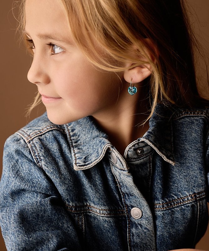 Oorbellen Blomdahl titanium goudkleurige oorringen – 14 mm kristallen hartje aqua marine