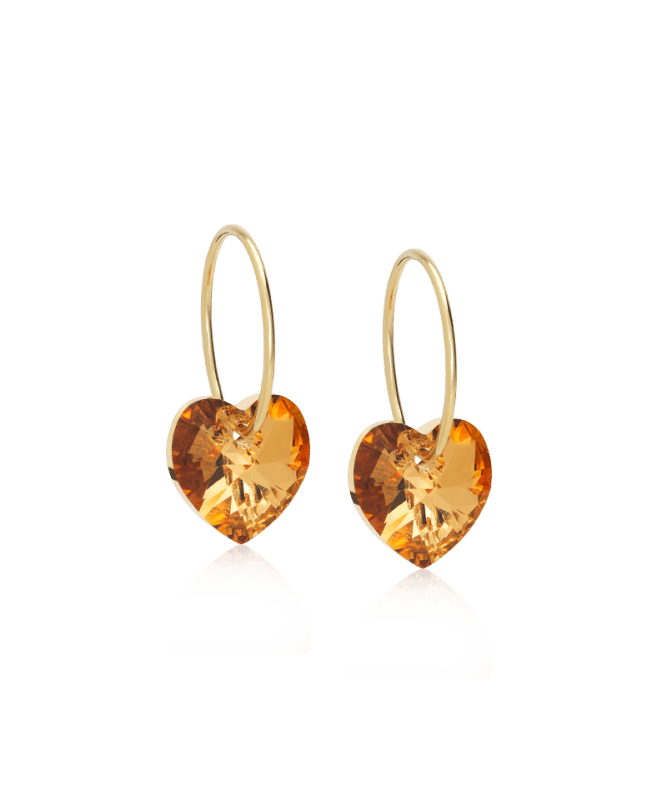 Oorbellen Blomdahl titanium goudkleurige oorringen – 14 mm kristallen hartje bronze
