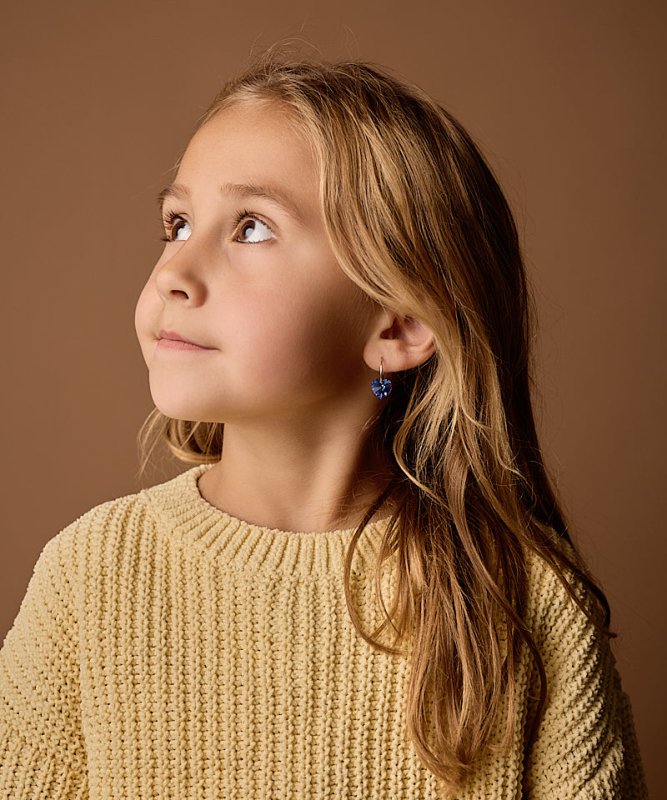 Oorbellen Blomdahl titanium goudkleurige oorringen – 14 mm kristallen hartje saffier blauw