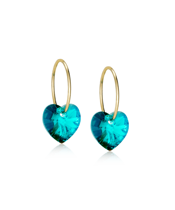 Oorbellen Blomdahl titanium goudkleurige oorringen – 14 mm kristallen hartje turqoise