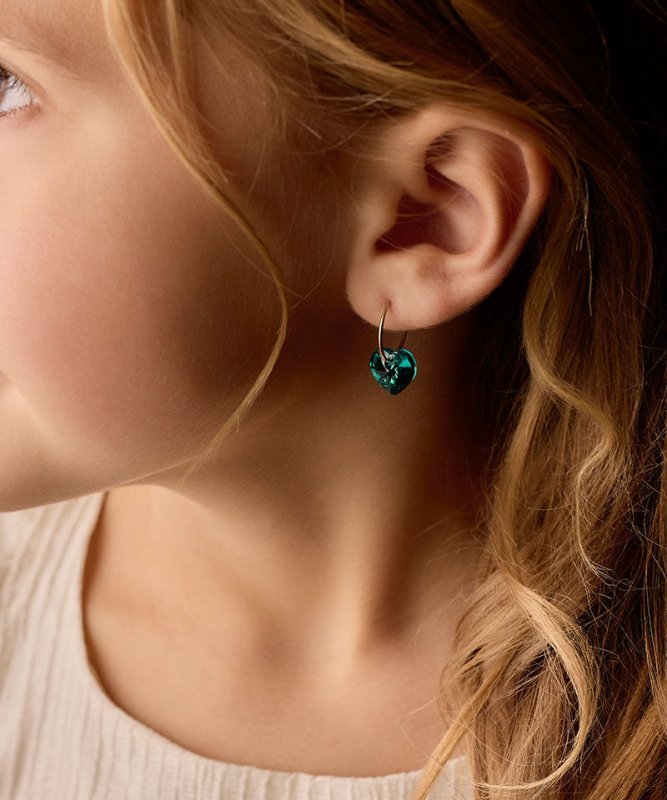 Oorbellen Blomdahl titanium goudkleurige oorringen – 14 mm kristallen hartje turqoise