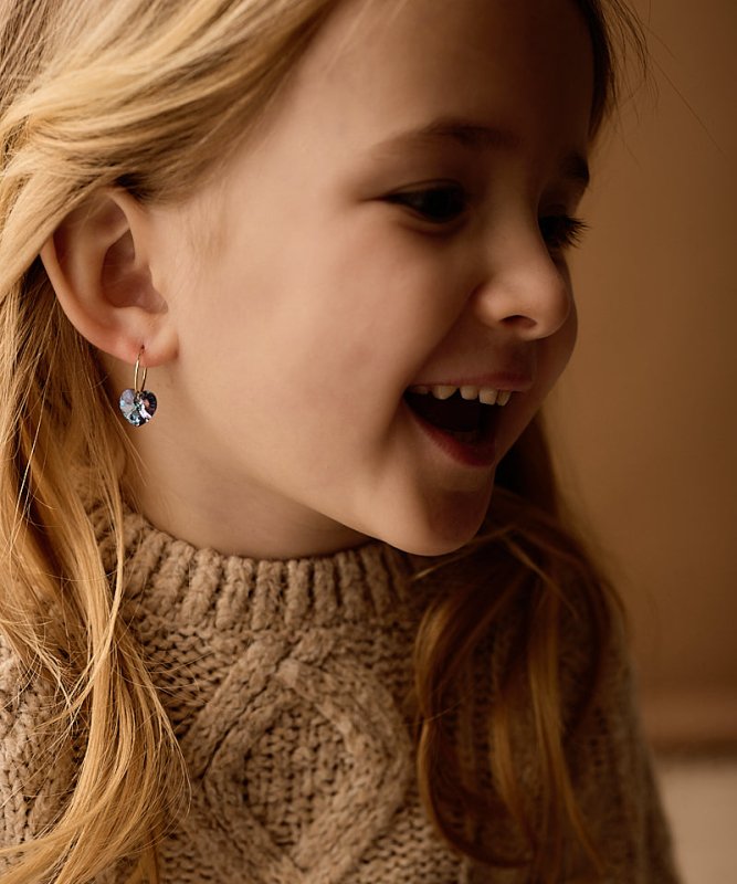 Oorbellen Blomdahl titanium goudkleurige oorringen – 14 mm met kristallen hartje paars