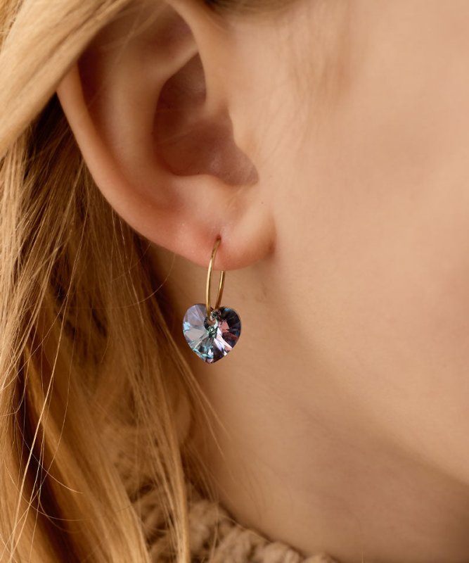 Oorbellen Blomdahl titanium goudkleurige oorringen – 14 mm met kristallen hartje paars - Staartjes en Strikjes