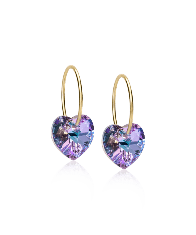 Oorbellen Blomdahl titanium goudkleurige oorringen – 14 mm met kristallen hartje paars