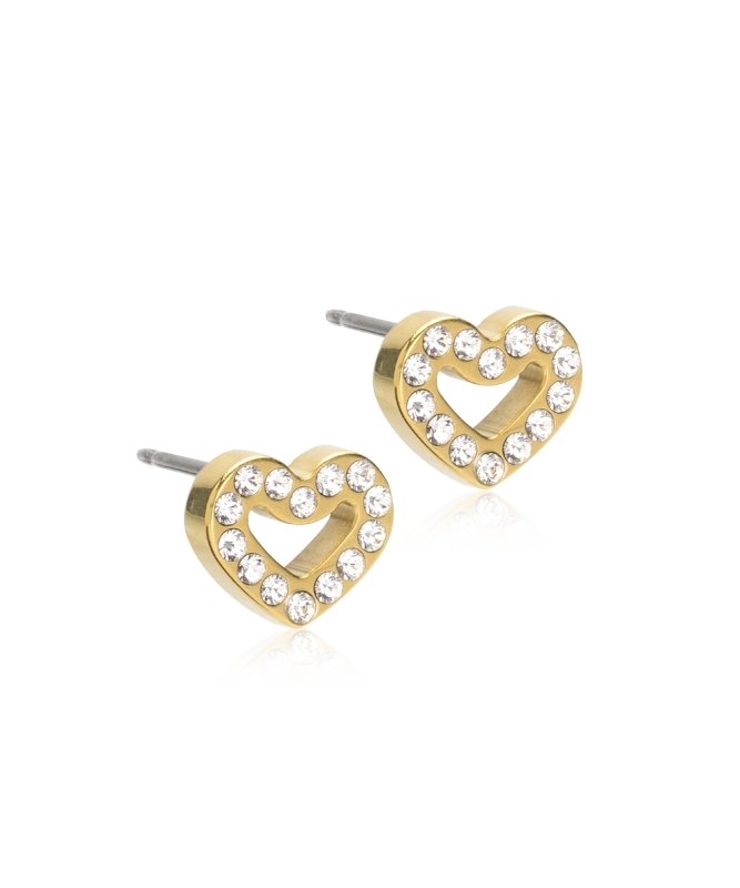 Oorbellen Blomdahl titanium hartje goudkleurig met crystal (incl. achterkantjes) - Staartjes en Strikjes