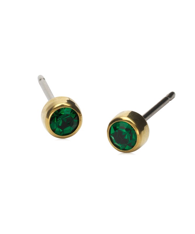 Oorbellen Blomdahl titanium knopje 4 mm. crystal emerald green (incl. achterkantjes) - Staartjes en Strikjes