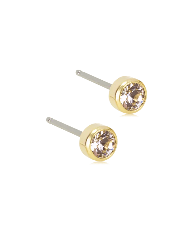 Oorbellen Blomdahl titanium knopje 4 mm. crystal goudkleurig (incl. achterkantjes) *