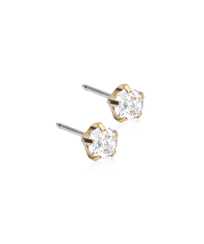 Oorbellen Blomdahl titanium knopje 5 mm. zirconiasteentje goudkleurig (incl. achterkantjes)