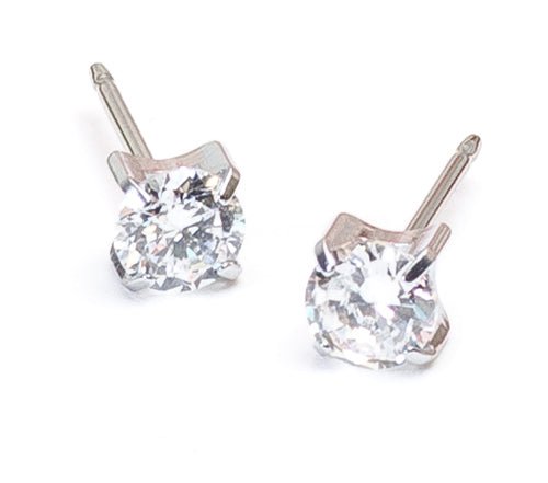 Oorbellen Blomdahl titanium knopje 5 mm. zirconiasteentje (incl. achterkantjes) - Staartjes en Strikjes