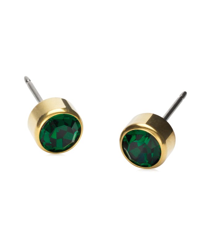 Oorbellen Blomdahl titanium knopje 6 mm. crystal emerald green (incl. achterkantjes) - Staartjes en Strikjes
