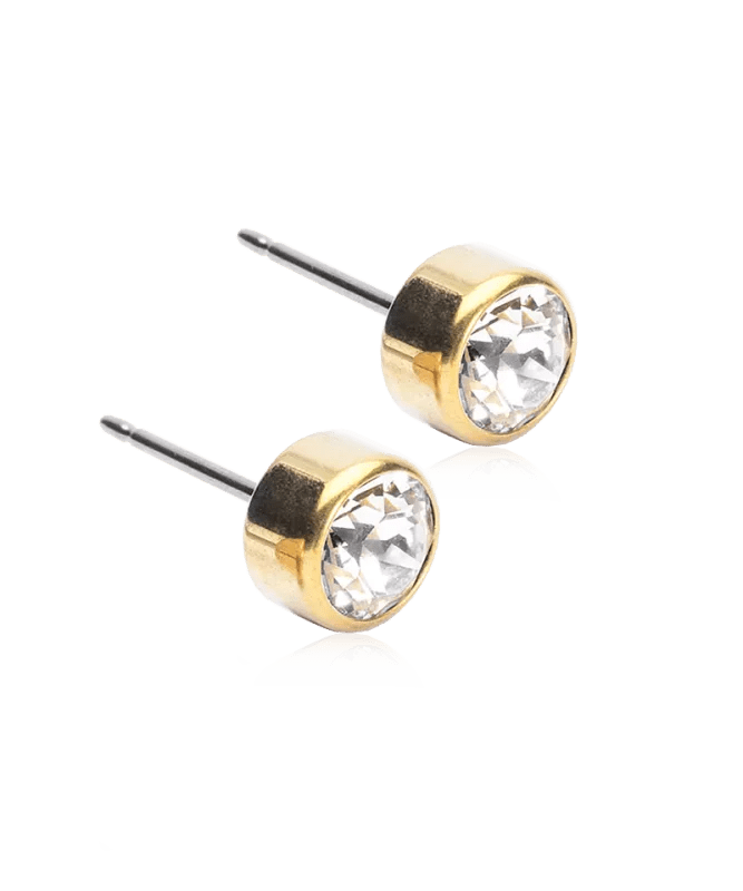 Oorbellen Blomdahl titanium knopje 6 mm. crystal (incl. achterkantjes)