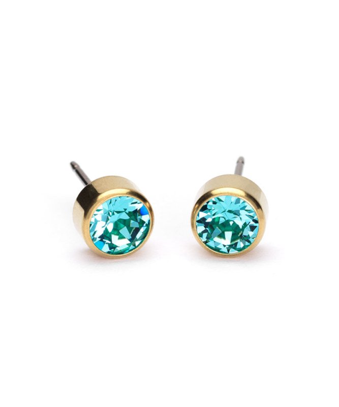 Oorbellen Blomdahl titanium knopje 6 mm. crystal turqoise (incl. achterkantjes) - Staartjes en Strikjes