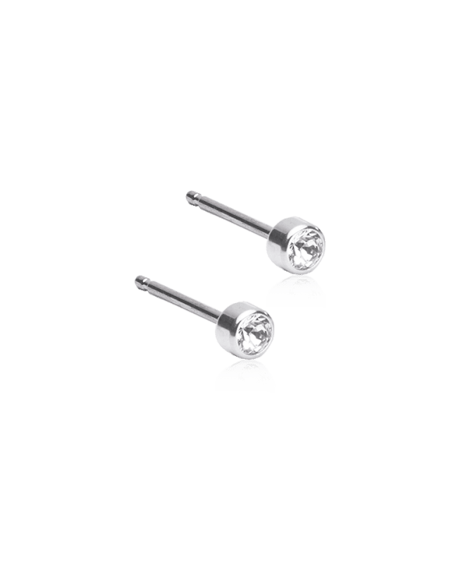 Oorbellen Blomdahl titanium knopje crystal 3 mm. (incl. achterkantjes)