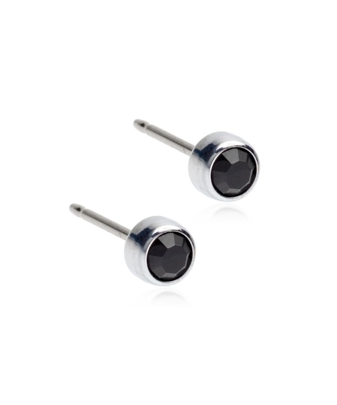 Oorbellen Blomdahl titanium knopje crystal 4 mm. zwart (incl. achterkantjes) - Staartjes en Strikjes