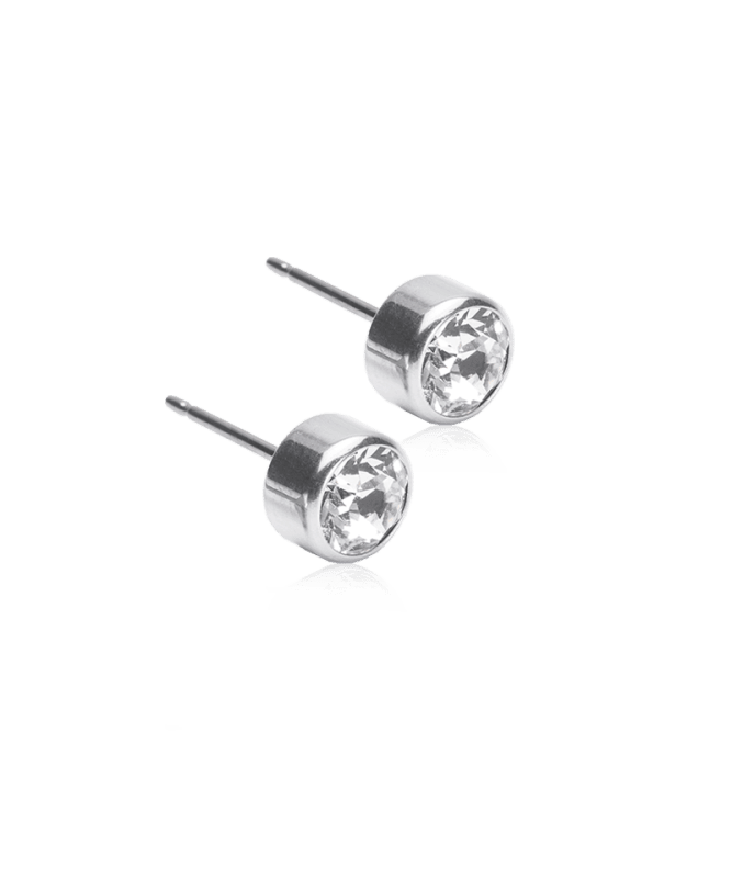 Oorbellen Blomdahl titanium knopje crystal 6 mm. (incl. achterkantjes)