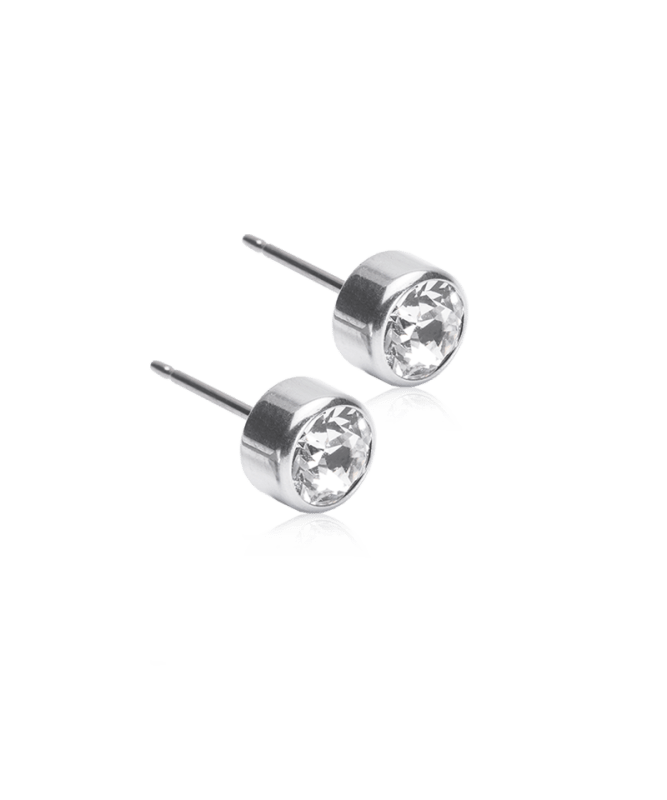 Oorbellen Blomdahl titanium knopje crystal 6 mm. (incl. achterkantjes) - Staartjes en Strikjes
