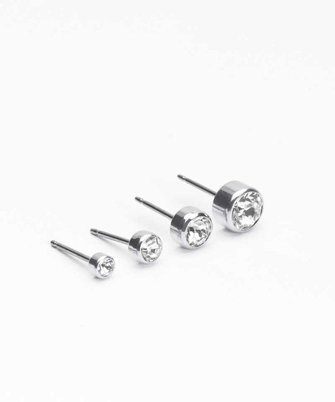 Oorbellen Blomdahl titanium knopje crystal 6 mm. (incl. achterkantjes)
