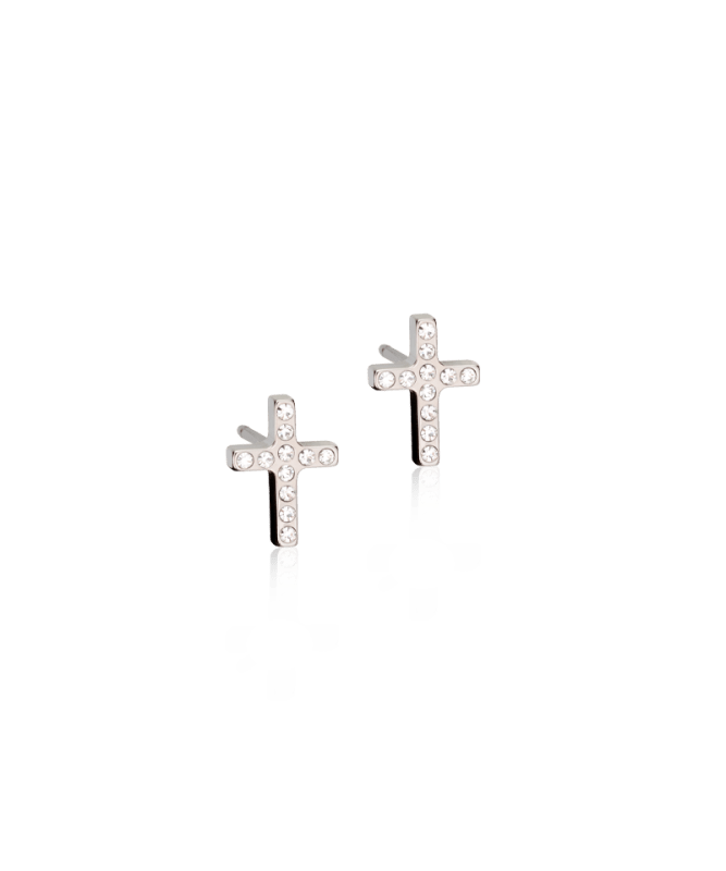 Oorbellen Blomdahl titanium kruisje – 8 mm met kristalletjes