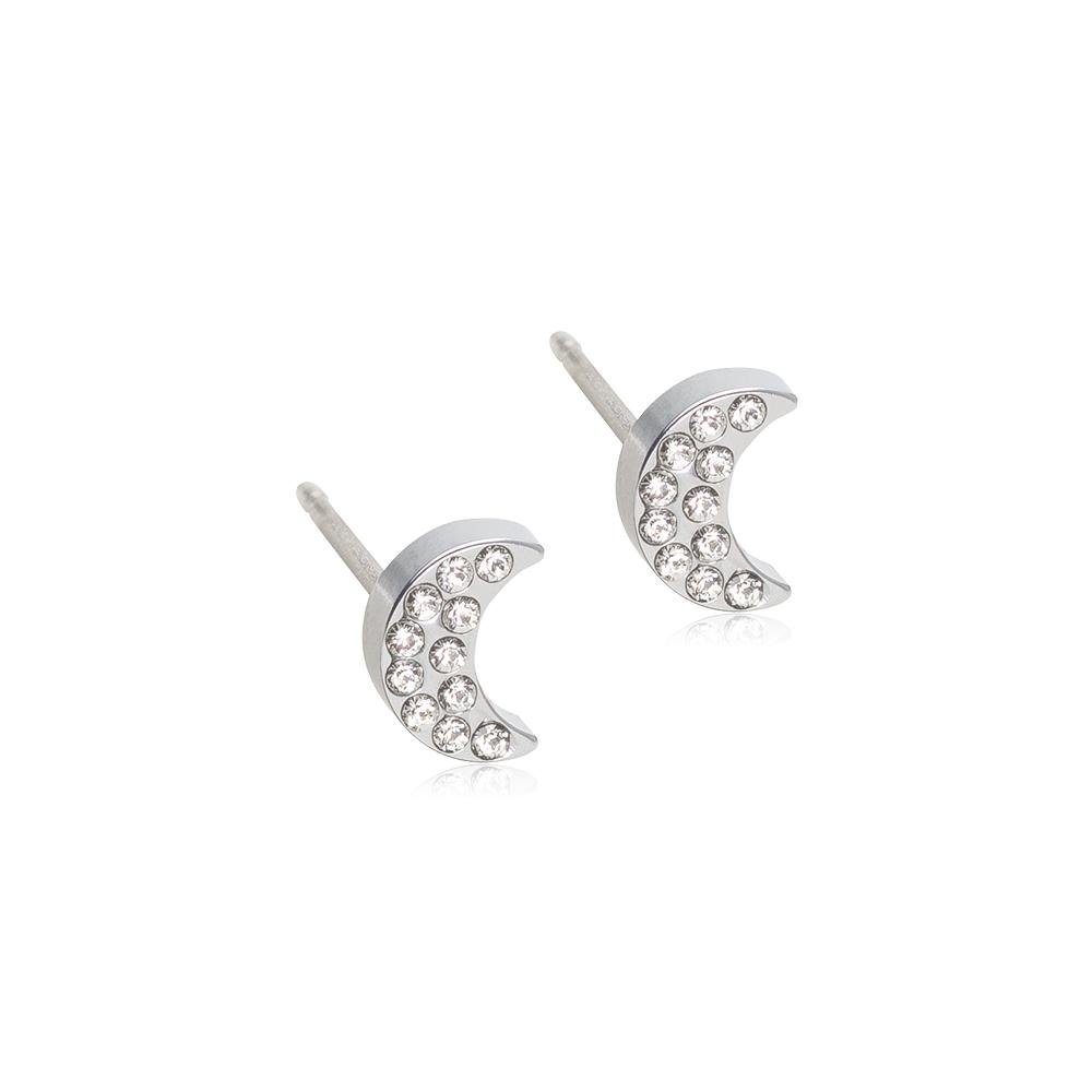 Oorbellen Blomdahl titanium maan met crystal 6 mm. - Staartjes en Strikjes