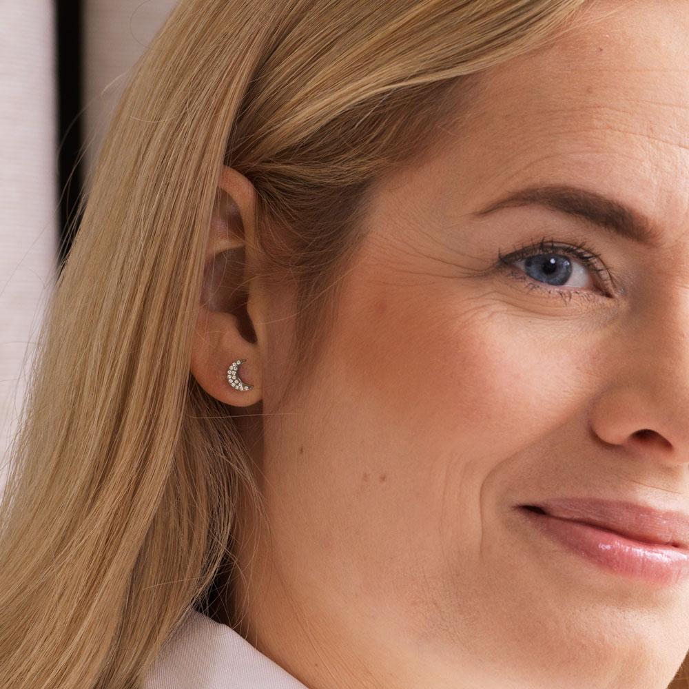 Oorbellen Blomdahl titanium maan zilverkleurig met Swarovski kristalletjes. - Staartjes en Strikjes