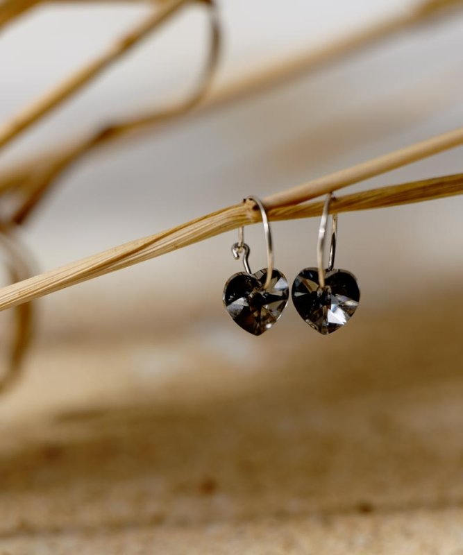Oorbellen Blomdahl titanium oorringen 14 mm. kristal hartje black diamond