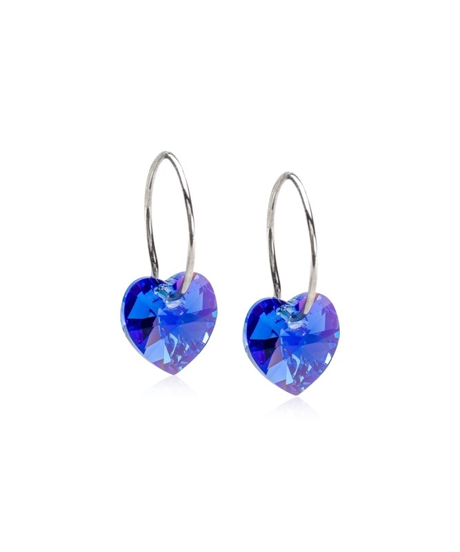 Oorbellen Blomdahl titanium oorringen 14 mm. kristal hartje saffier blauw - Staartjes en Strikjes
