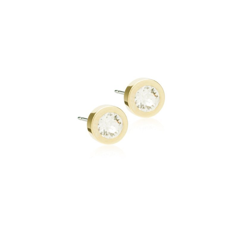 Oorbellen Blomdahl titanium rondje goudkleurig met crystal 8 mm. (incl. achterkantjes) *