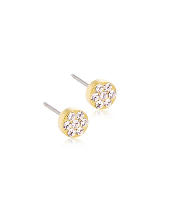 Oorbellen Blomdahl titanium rondje goudkleurig met crystal (incl. achterkantjes)