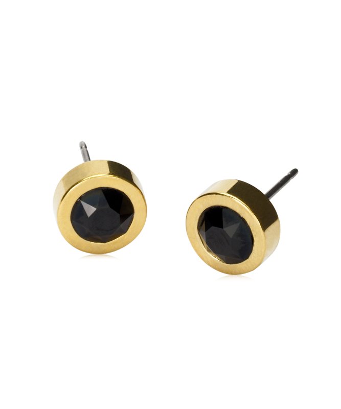 Oorbellen Blomdahl titanium rondje goudkleurig met zwart crystal 8 mm. (incl. achterkantjes) - Staartjes en Strikjes