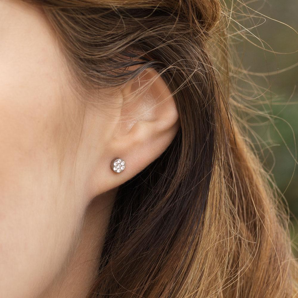 Oorbellen Blomdahl titanium rondje met crystal (incl. achterkantjes)