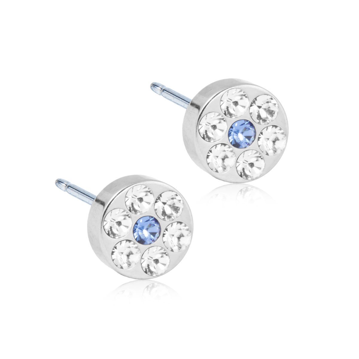 Oorbellen Blomdahl titanium rondje met Swarovski crystal en blauw - Staartjes en Strikjes