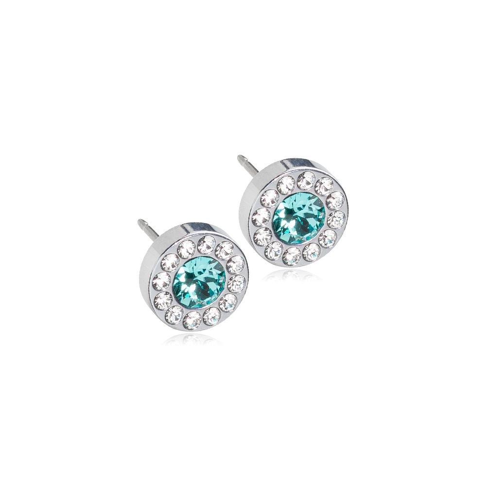 Oorbellen Blomdahl titanium rondje met Swarovski crystal turqoise - Staartjes en Strikjes