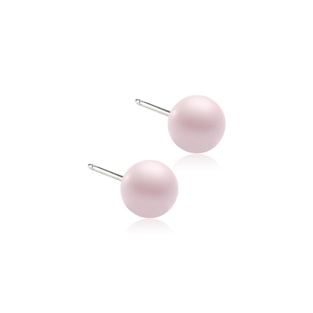 Oorbellen Blomdahl titanium Swarovski parel pastel roze 6 mm. - Staartjes en Strikjes