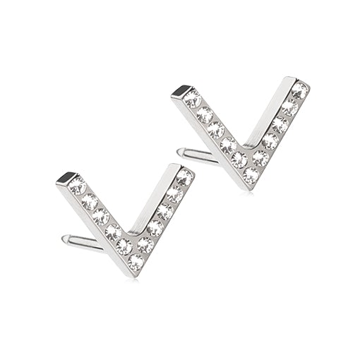 Oorbellen Blomdahl titanium V-vorm crystal (incl. vlindersluiting) - Staartjes en Strikjes