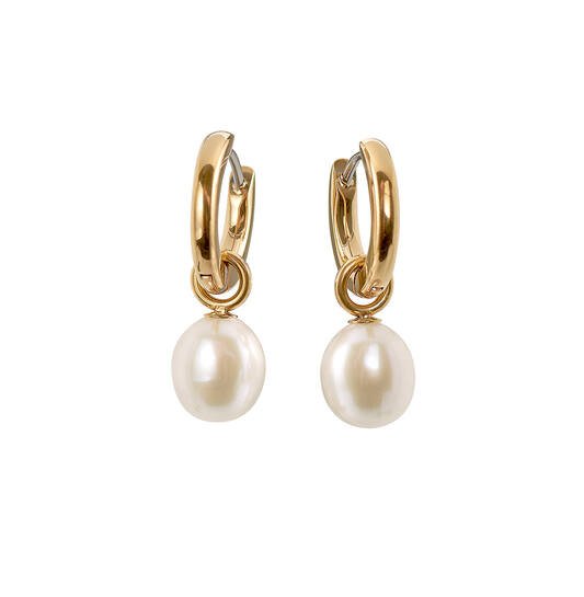 Titanium oorbellen Boccia goudkleurige oorringen met zoetwater pareltje 12 mm. - Staartjes en Strikjes