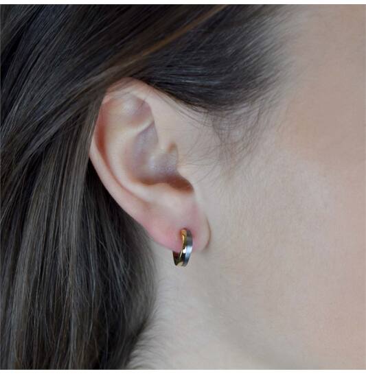 Titanium oorbellen Boccia oorringen 13 mm. mat zilver/goudkleurig - Staartjes en Strikjes