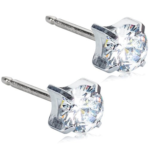 Oorbellen Blomdahl titanium knopje 5 mm. zirconiasteentje (incl. achterkantjes) - Staartjes en Strikjes